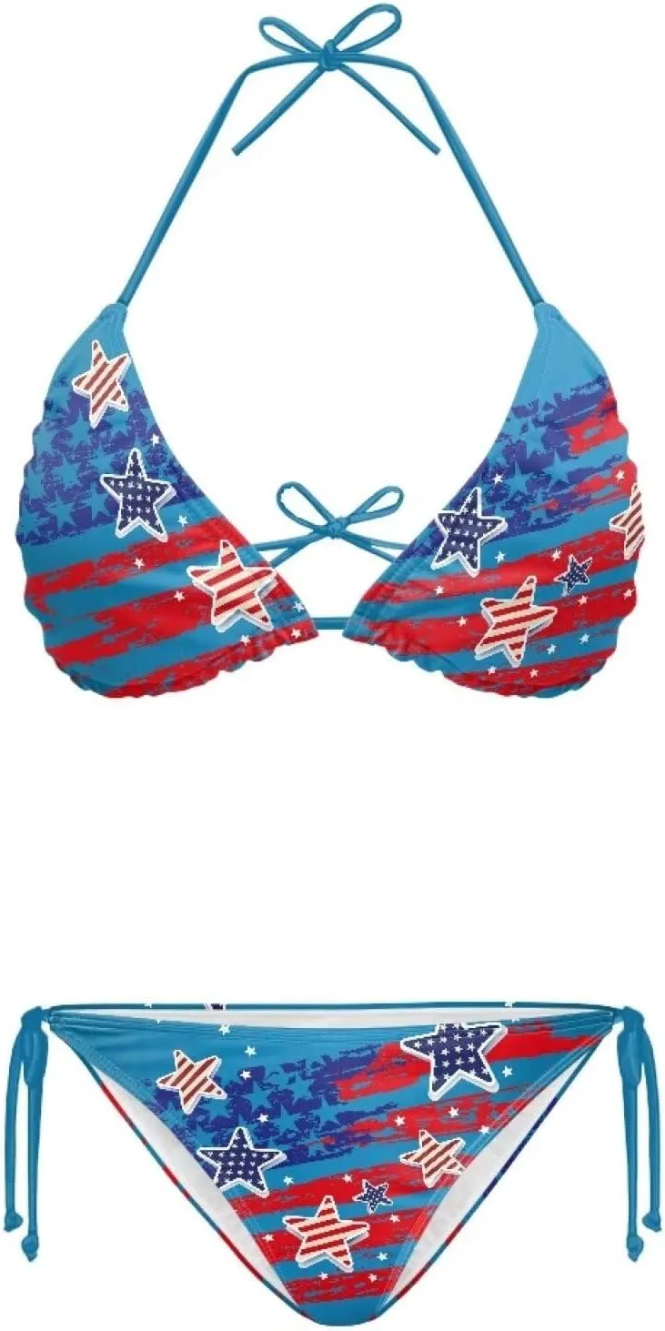 String Women's Sexy Halter Thong Bikini 2 Piece with Tie Sides Summer Triangle Bikini Set Swimsuits