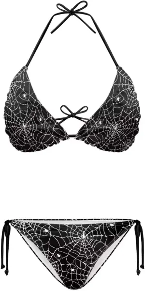 String Women's Sexy Halter Thong Bikini 2 Piece with Tie Sides Summer Triangle Bikini Set Swimsuits