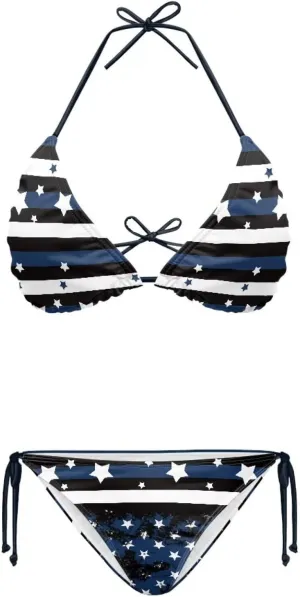 String Women's Sexy Halter Thong Bikini 2 Piece with Tie Sides Summer Triangle Bikini Set Swimsuits