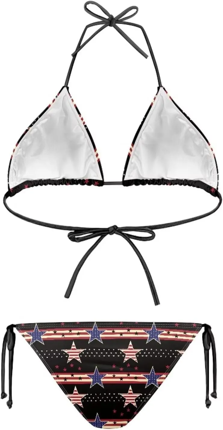 String Women's Sexy Halter Thong Bikini 2 Piece with Tie Sides Summer Triangle Bikini Set Swimsuits