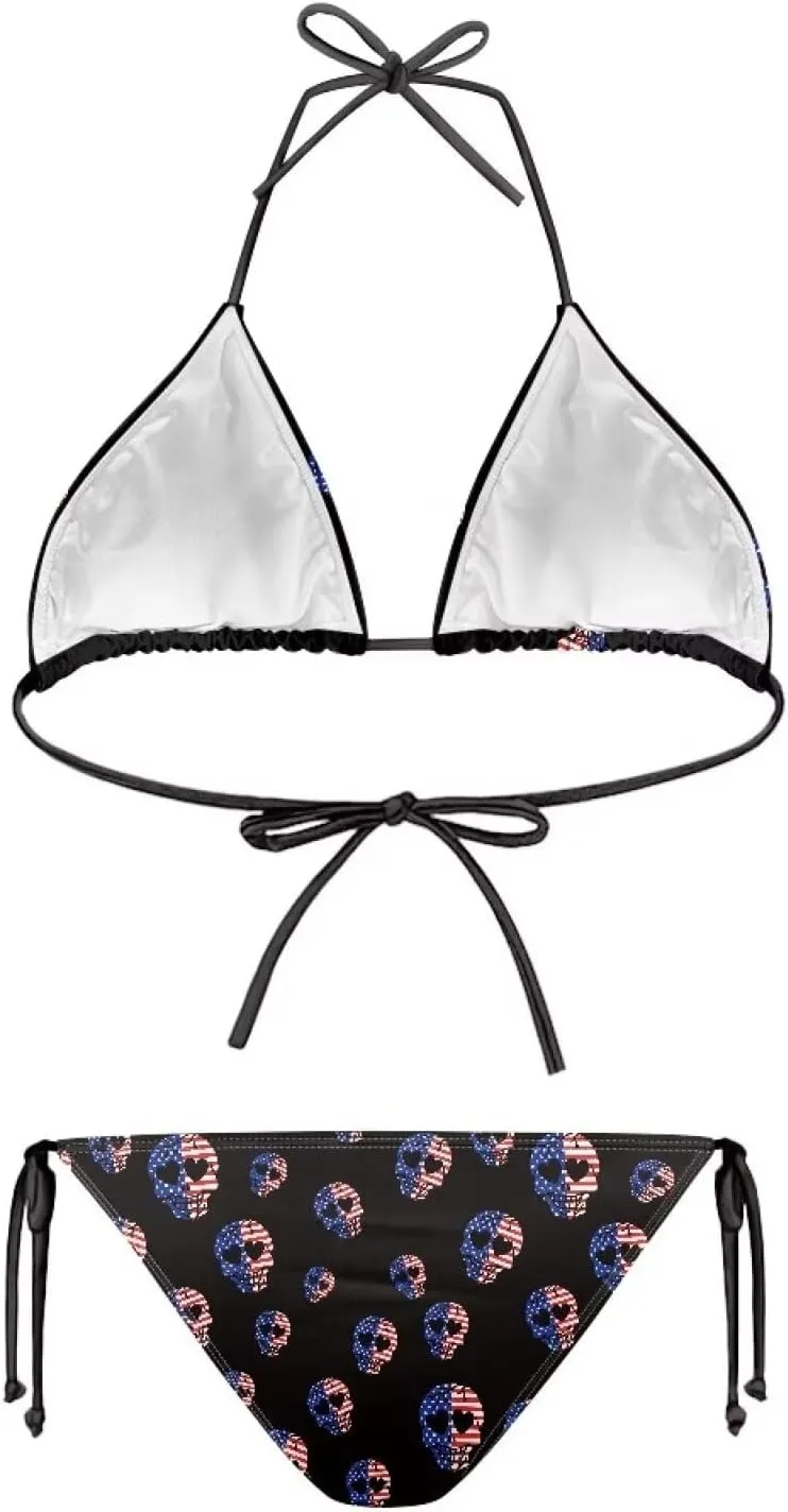 String Women's Sexy Halter Thong Bikini 2 Piece with Tie Sides Summer Triangle Bikini Set Swimsuits