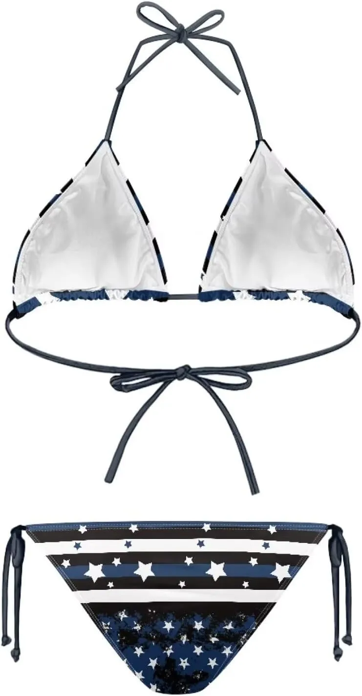 String Women's Sexy Halter Thong Bikini 2 Piece with Tie Sides Summer Triangle Bikini Set Swimsuits