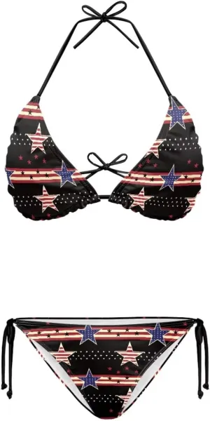 String Women's Sexy Halter Thong Bikini 2 Piece with Tie Sides Summer Triangle Bikini Set Swimsuits