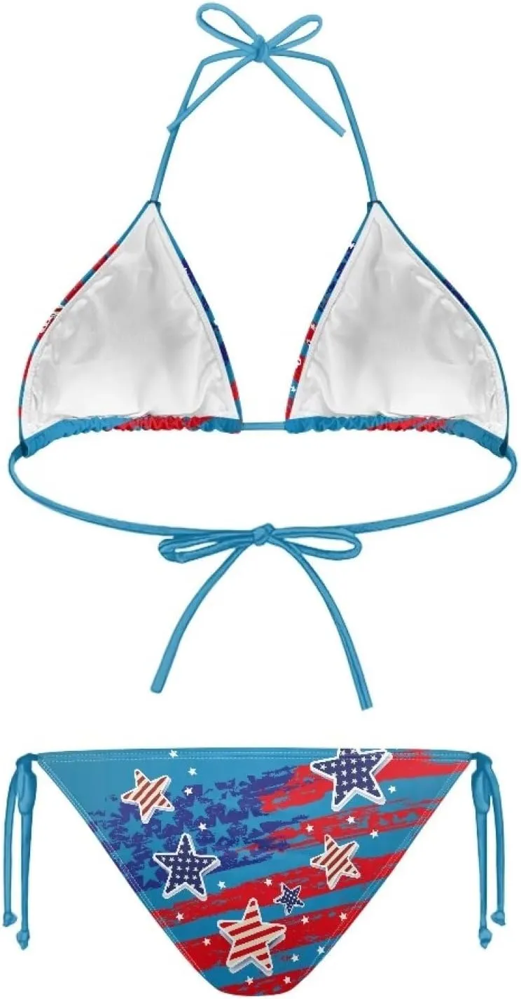 String Women's Sexy Halter Thong Bikini 2 Piece with Tie Sides Summer Triangle Bikini Set Swimsuits