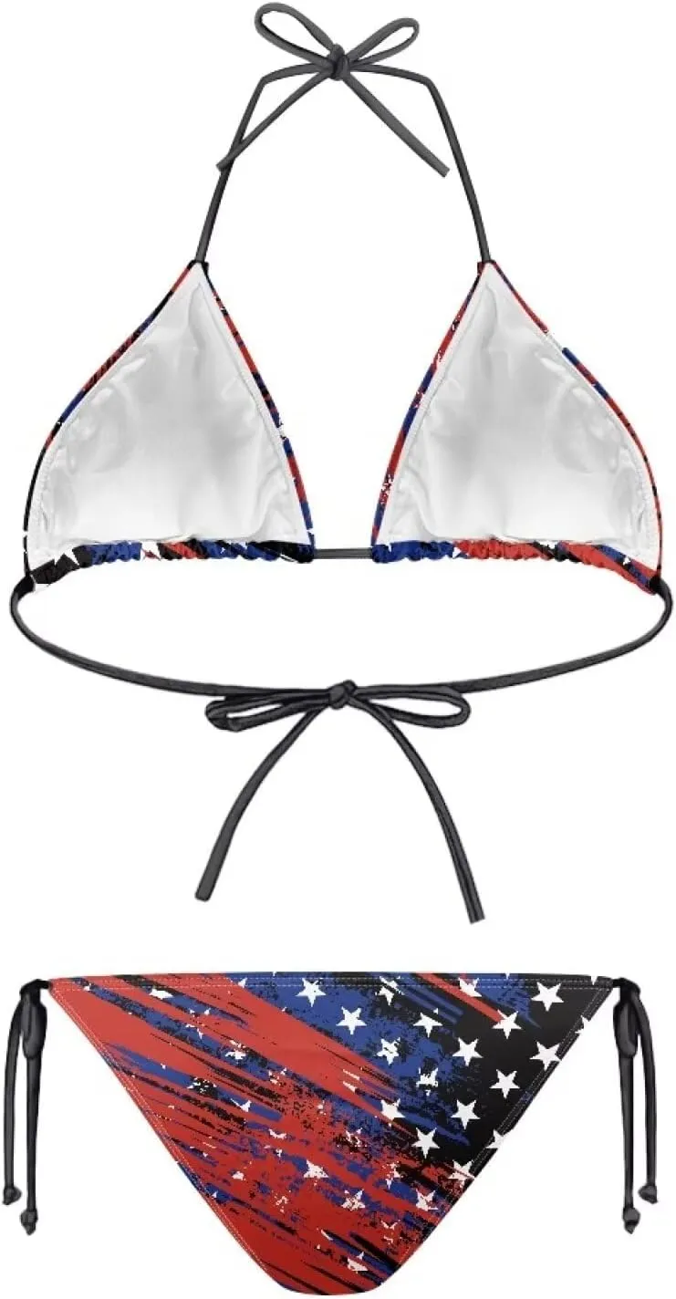 String Women's Sexy Halter Thong Bikini 2 Piece with Tie Sides Summer Triangle Bikini Set Swimsuits