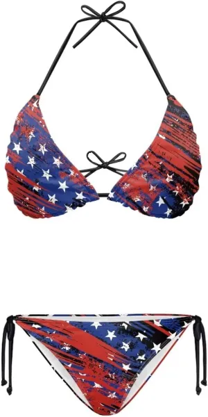 String Women's Sexy Halter Thong Bikini 2 Piece with Tie Sides Summer Triangle Bikini Set Swimsuits