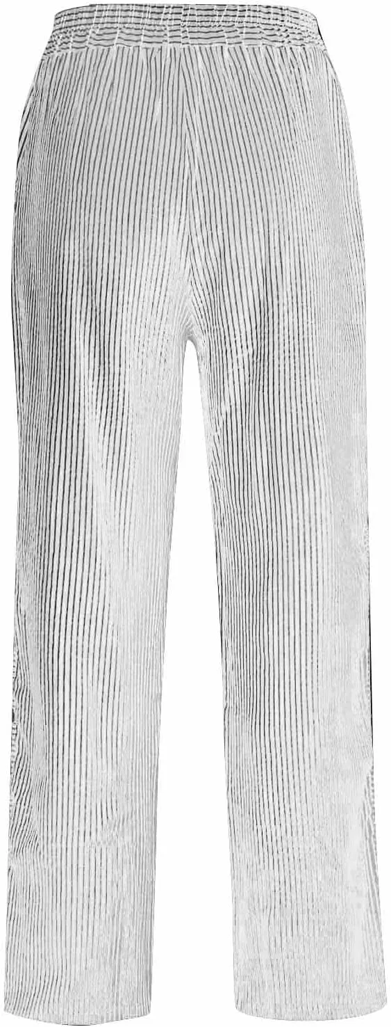 Striped Casual Pants for Women Elastic Waist Side Button Beach Trouser Pants with Pockets Summer Vacation Pants