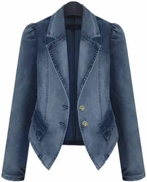 Stylish Casual Women's Jean Jacket Dressy Long Sleeve Plus Size Trendy Denim Outcoat - Fall/Winter