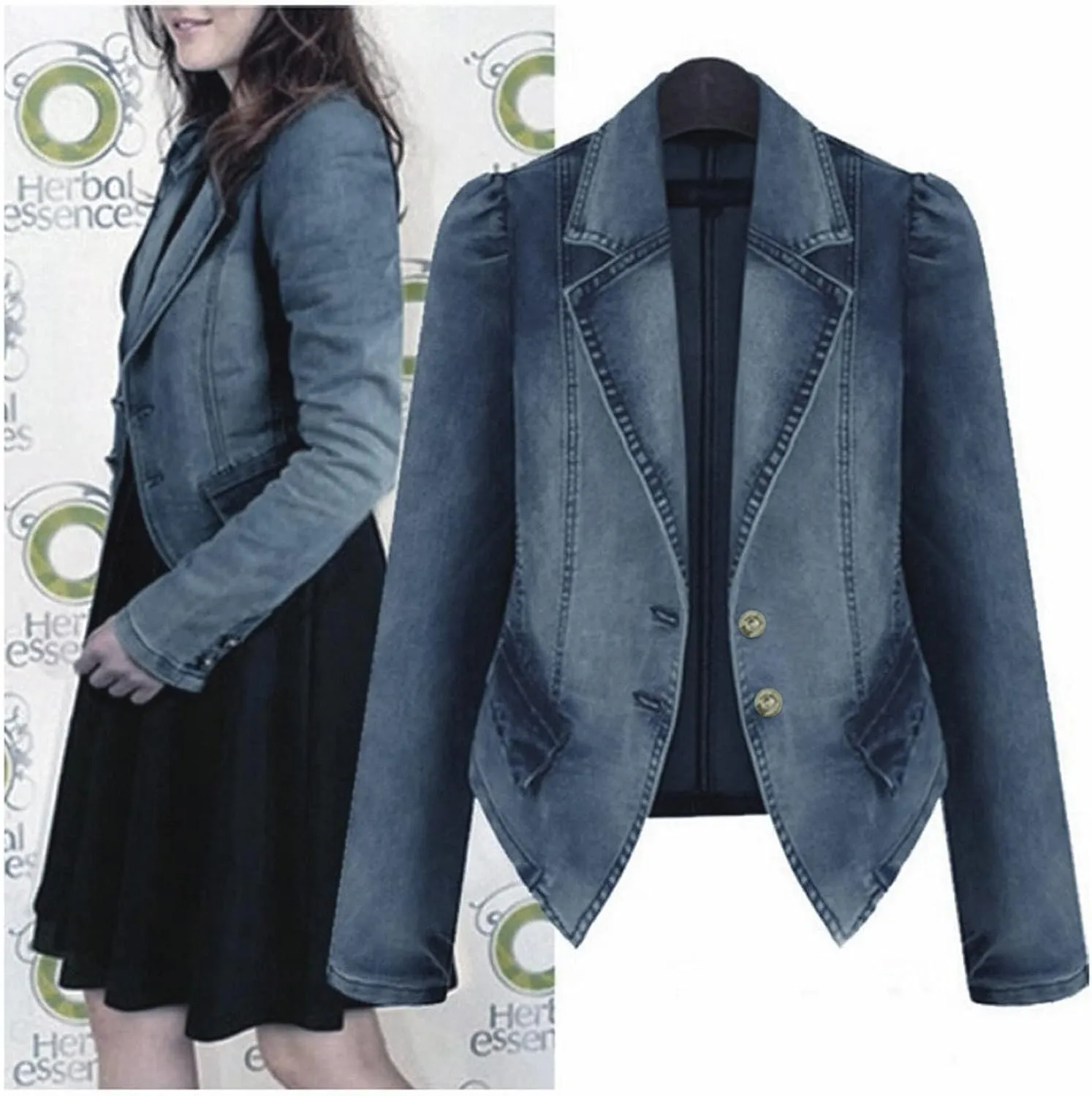 Stylish Casual Women's Jean Jacket Dressy Long Sleeve Plus Size Trendy Denim Outcoat - Fall/Winter