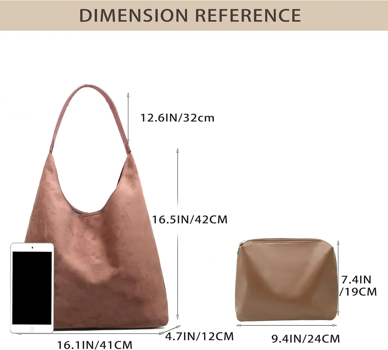 Suede Bags for Women Suede Tote Bag Slouchy Shoulder Bag Brown Tote Handbag for Work Everyday