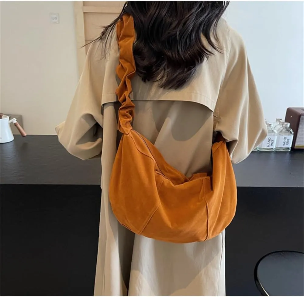 Suede Cloud Dumpling Bag Slouchy Suede Hobo Crescent Shoulder Bag Lightweight Suede Satchel Handbag Messenger Bag
