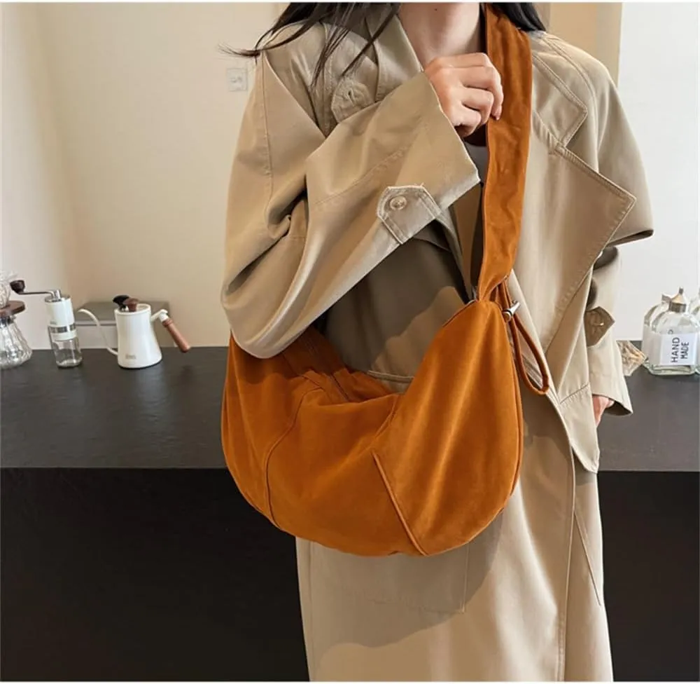Suede Cloud Dumpling Bag Slouchy Suede Hobo Crescent Shoulder Bag Lightweight Suede Satchel Handbag Messenger Bag
