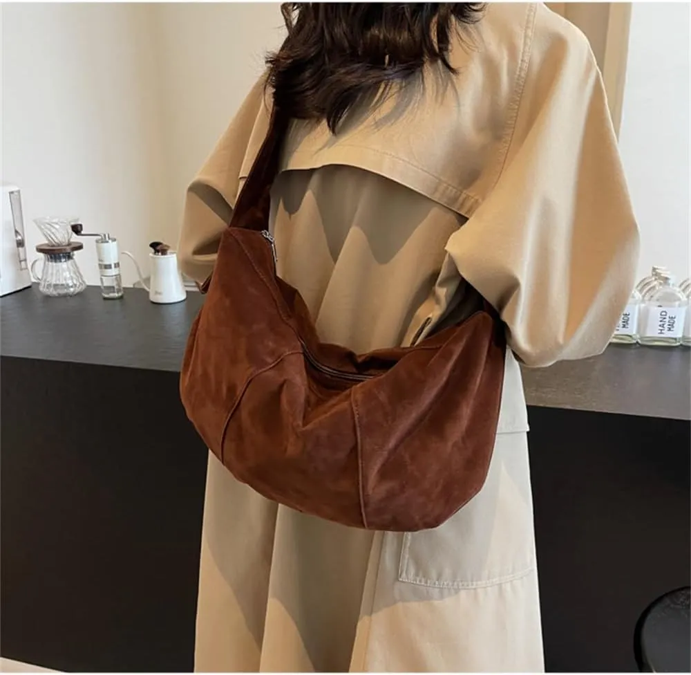 Suede Cloud Dumpling Bag Slouchy Suede Hobo Crescent Shoulder Bag Lightweight Suede Satchel Handbag Messenger Bag