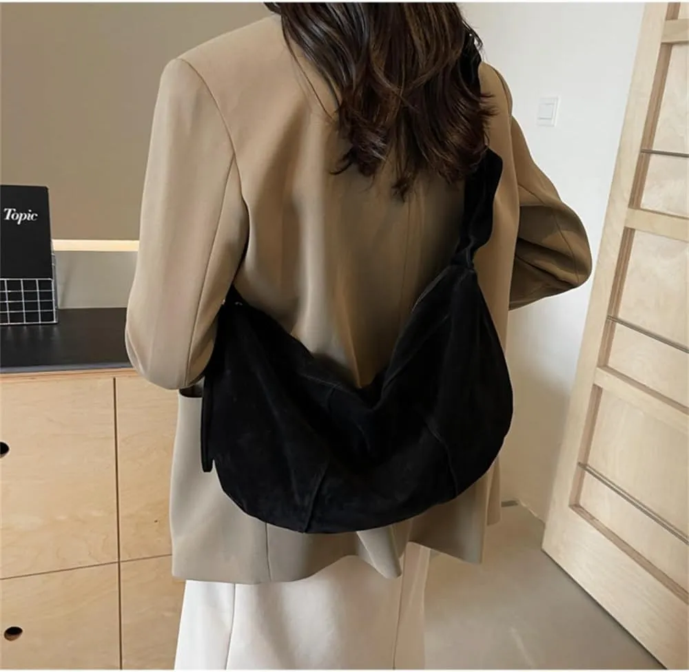 Suede Cloud Dumpling Bag Slouchy Suede Hobo Crescent Shoulder Bag Lightweight Suede Satchel Handbag Messenger Bag