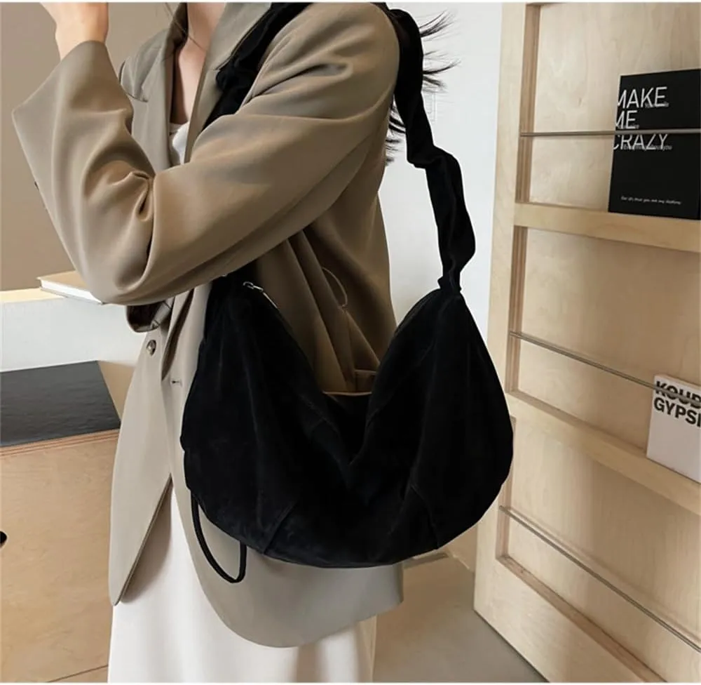 Suede Cloud Dumpling Bag Slouchy Suede Hobo Crescent Shoulder Bag Lightweight Suede Satchel Handbag Messenger Bag