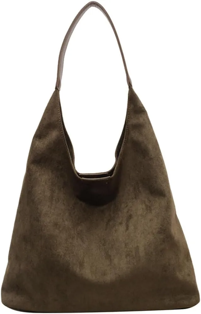 Suede Hobo Bag - Slouchy Tote for Travel, Shopping, Work - Brown Suede