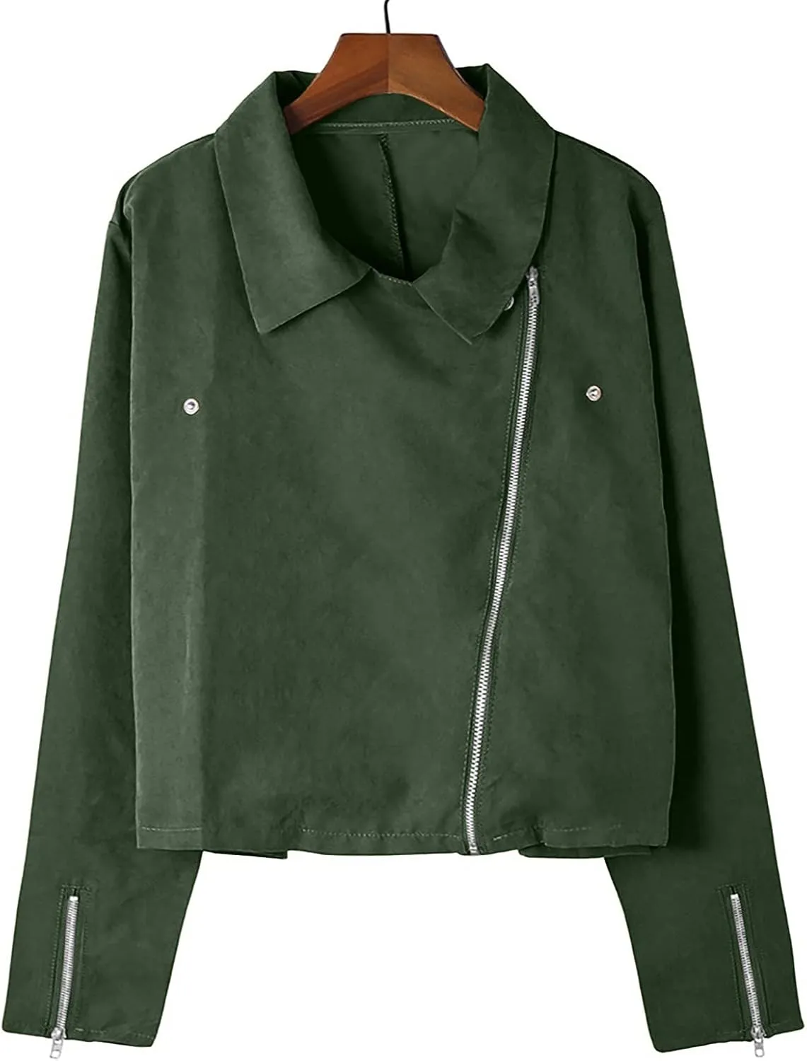 Suede Leather Jacket Women Sexy Motorcycle Zip up Jackets Lapel Quilted Fall Winter Black Trench Coat