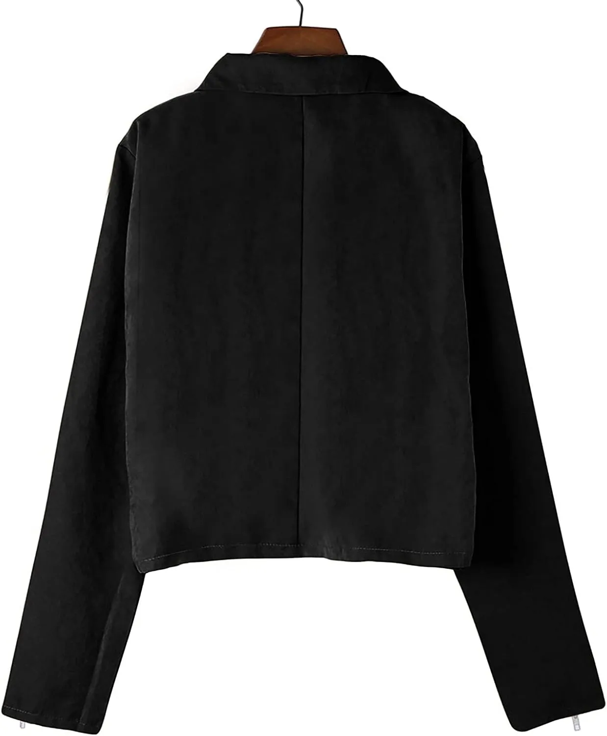 Suede Leather Jacket Women Sexy Motorcycle Zip up Jackets Lapel Quilted Fall Winter Black Trench Coat