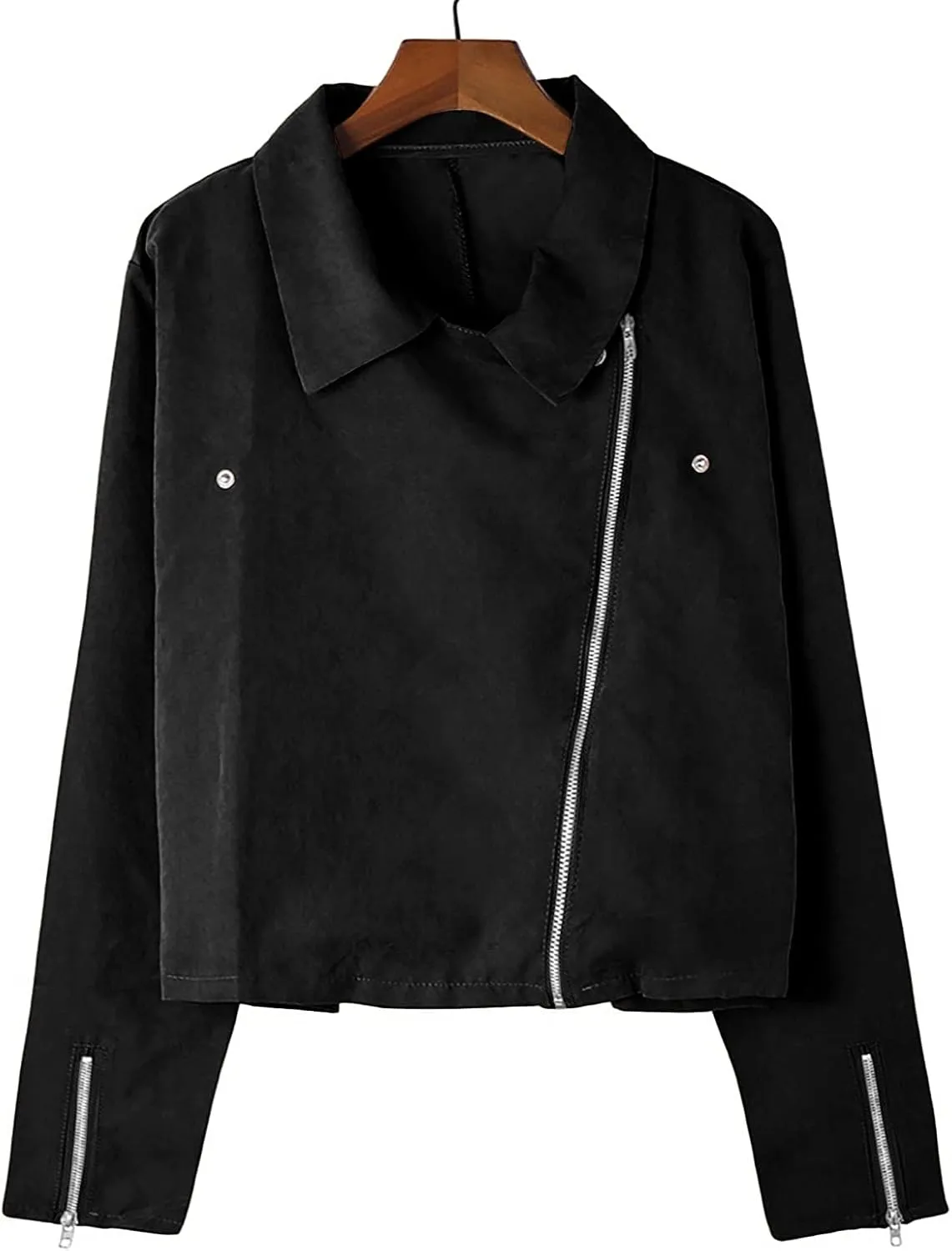 Suede Leather Jacket Women Sexy Motorcycle Zip up Jackets Lapel Quilted Fall Winter Black Trench Coat