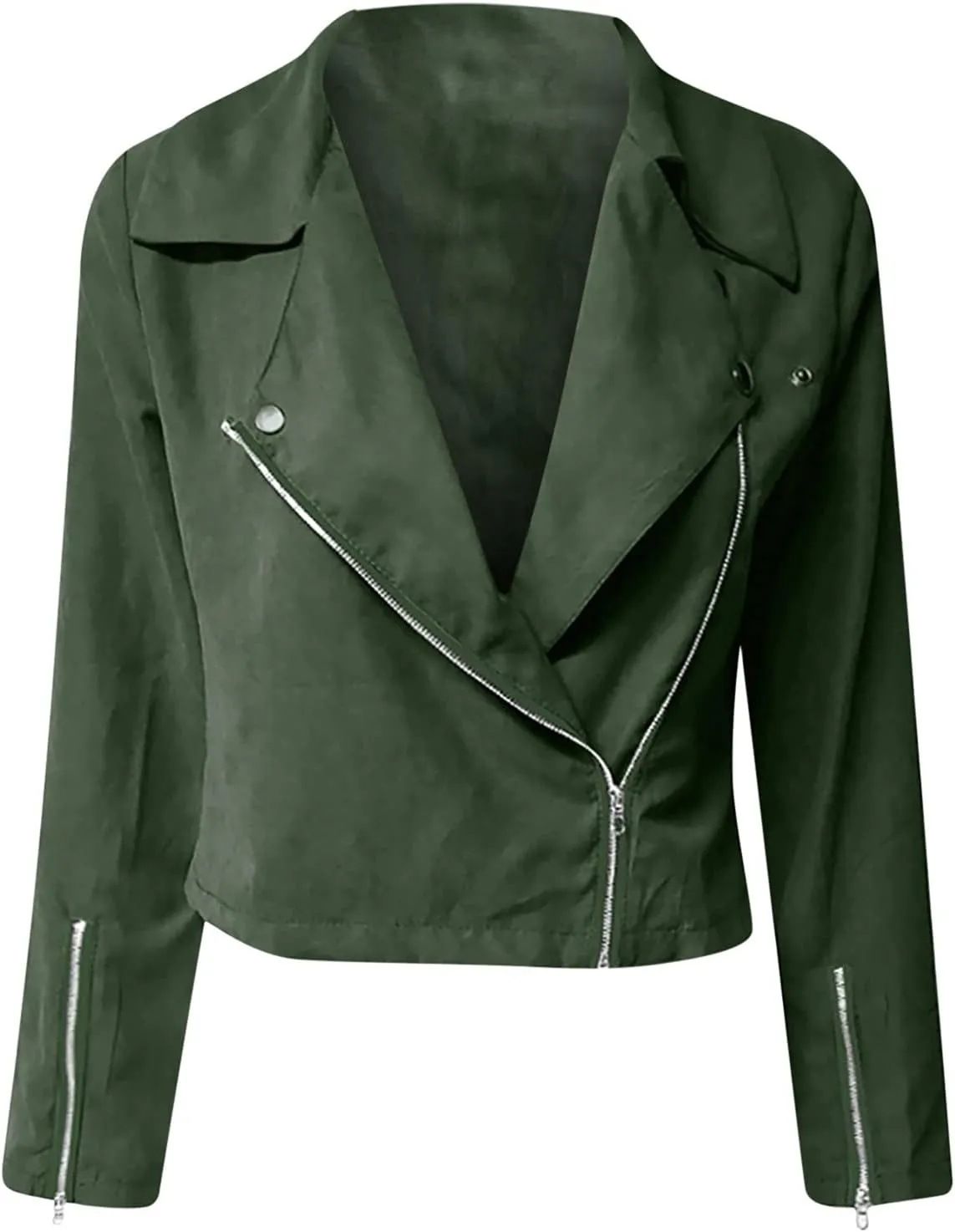 Suede Leather Jacket Women Sexy Motorcycle Zip up Jackets Lapel Quilted Fall Winter Black Trench Coat