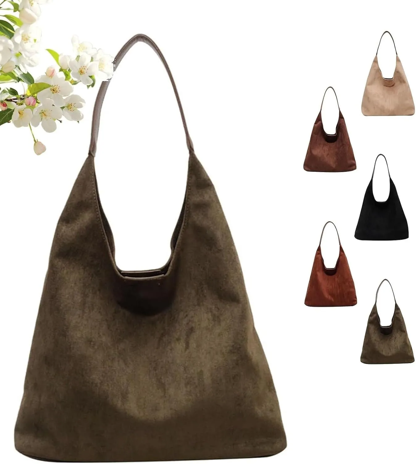 Suede Purse Slouchy Tote Bag Suede Bag Tote Bags For Women Suede Slouchy Bag Hobo Handbag Brown Purses For Women