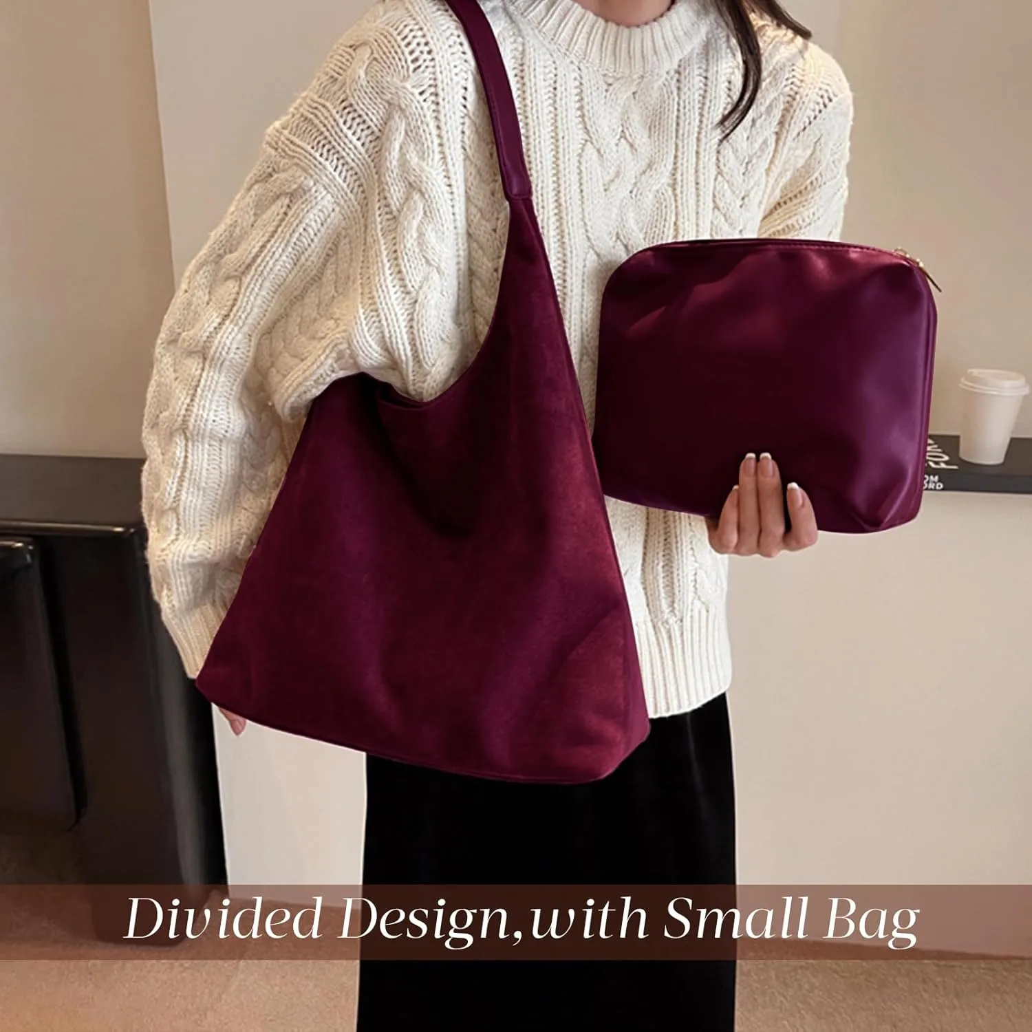 Suede Tote Bag for Women Hobo Bags Large Capacity Top Handle Bag Shoulder Bag,Premium Faux Suede Material