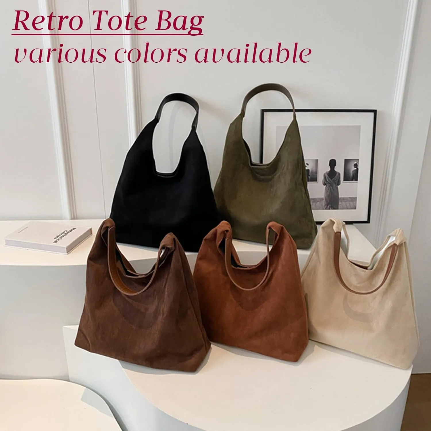 Suede Tote Bag for Women Hobo Bags Large Capacity Top Handle Bag Shoulder Bag,Premium Faux Suede Material