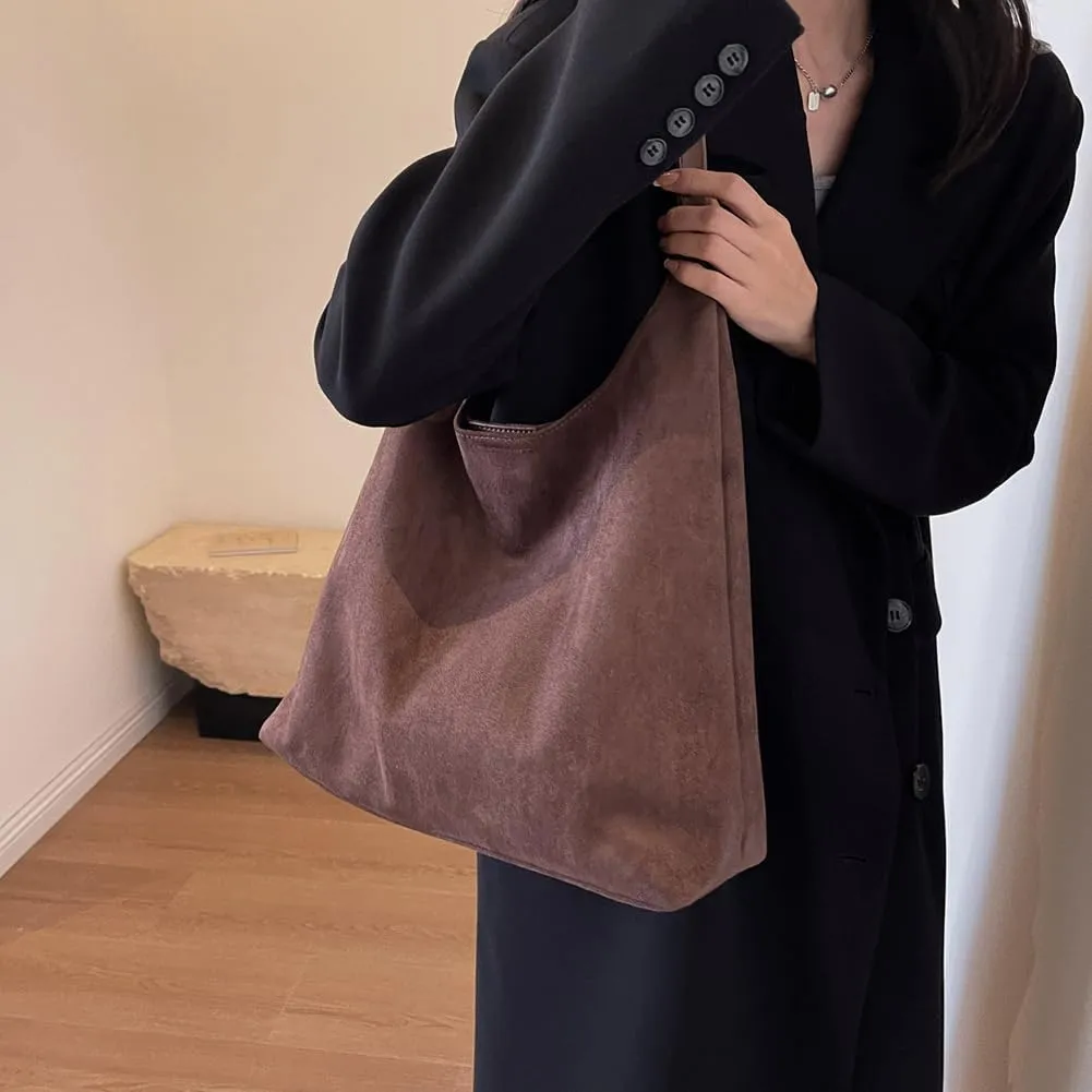Suede Tote Bag for Women Work, Suede Hobo Bags, Vintage Top Handle Bag, Leather Tote Bag, Suede Slouchy Bag (Beige)