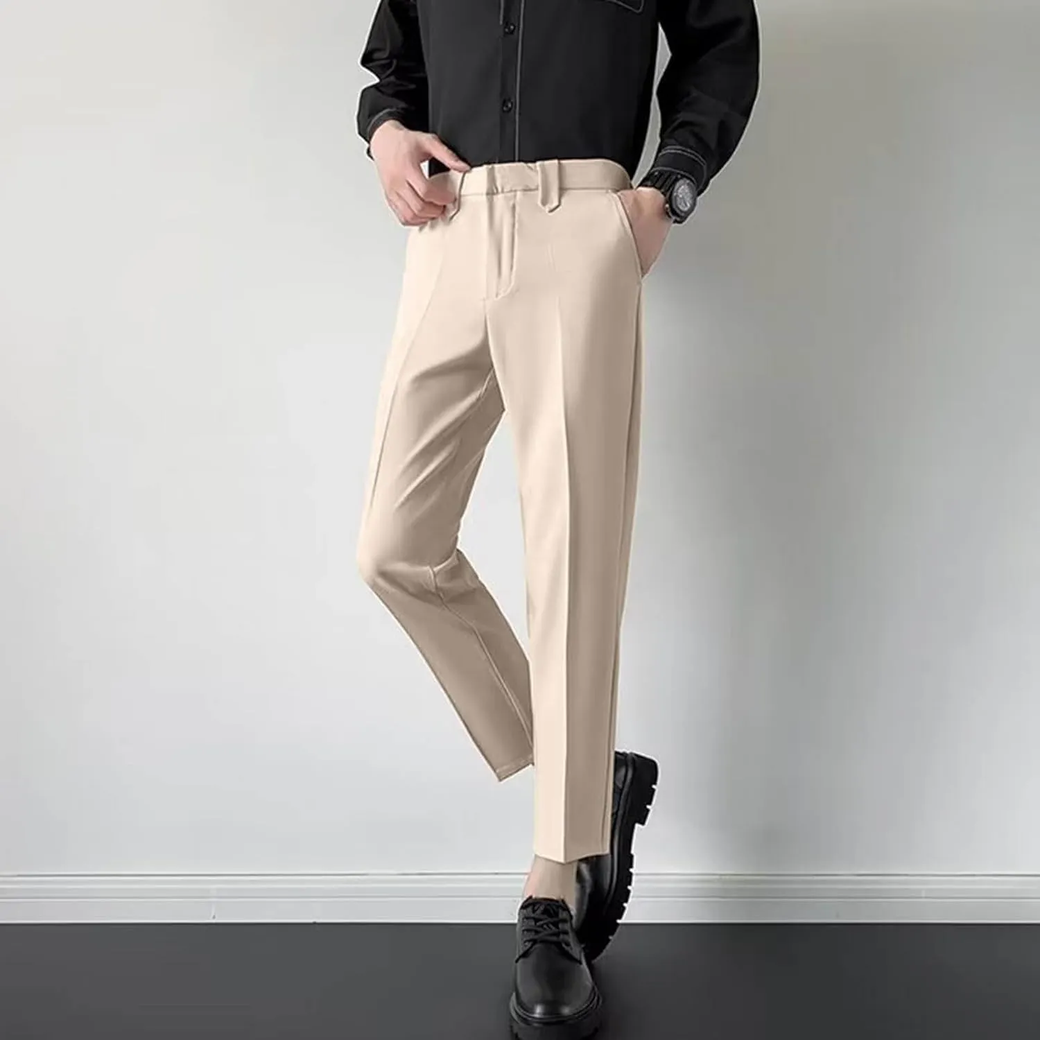 Suit Pants for Men's,Solid Business Slim Fit Formal Dress Pants Comfy Lightweight Skinny Work Suit Trousers