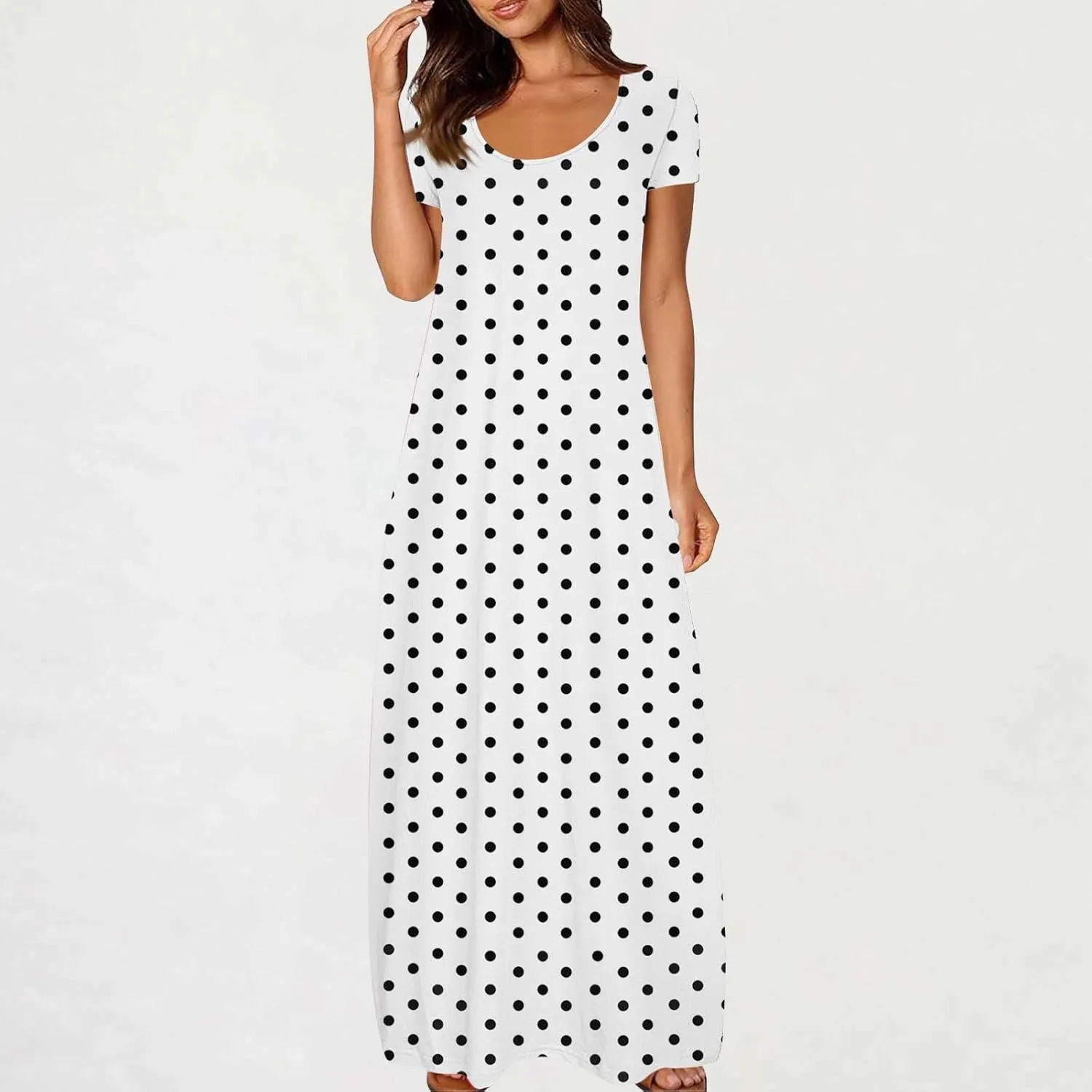 Summer Dresses for Women 2025 Trendy Boho Polkadot Print Cap Sleeve Round-Neck Plus Size Maxi Dress Beach Sundress