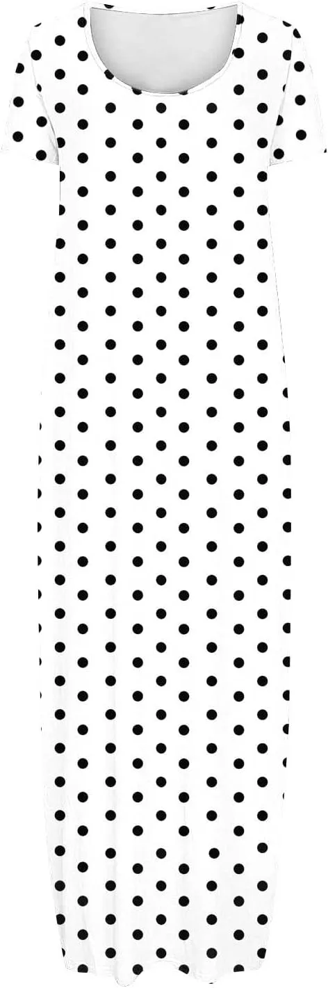 Summer Dresses for Women 2025 Trendy Boho Polkadot Print Cap Sleeve Round-Neck Plus Size Maxi Dress Beach Sundress