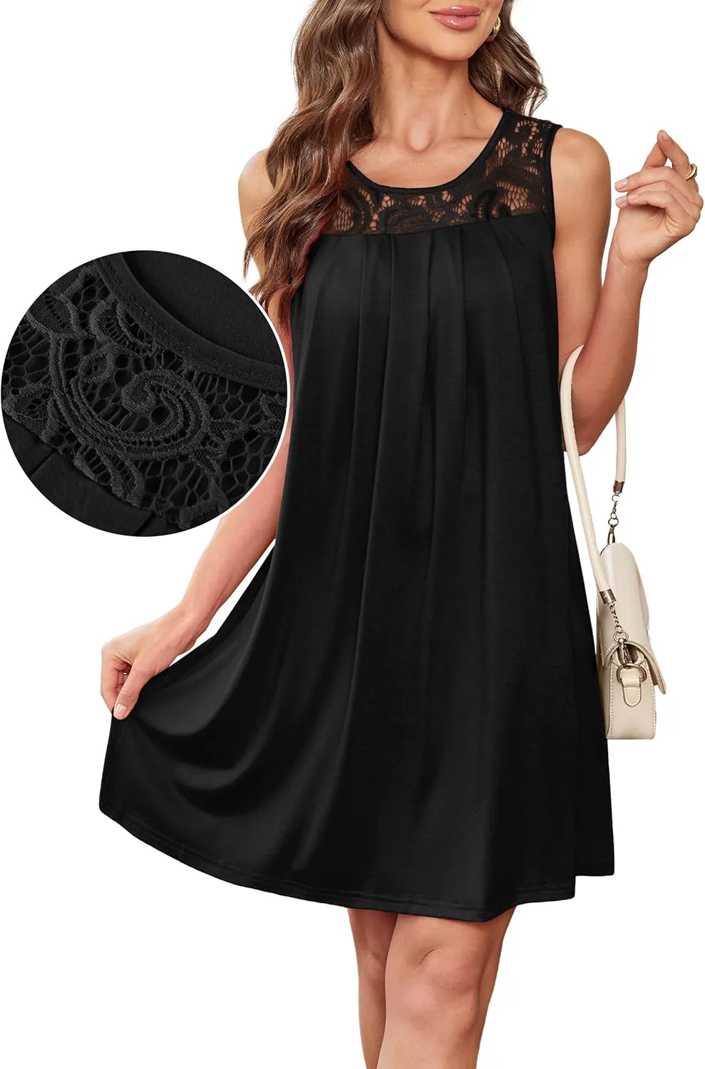 Summer Dresses for Women Sleeveless Lace Crewneck Sundress (S-3XL)