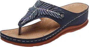 Summer Ladies Flip Flops Wedge Heel Slippers Sandals Casual Flip Flops Women's Shoes Beaded Heels Sandals