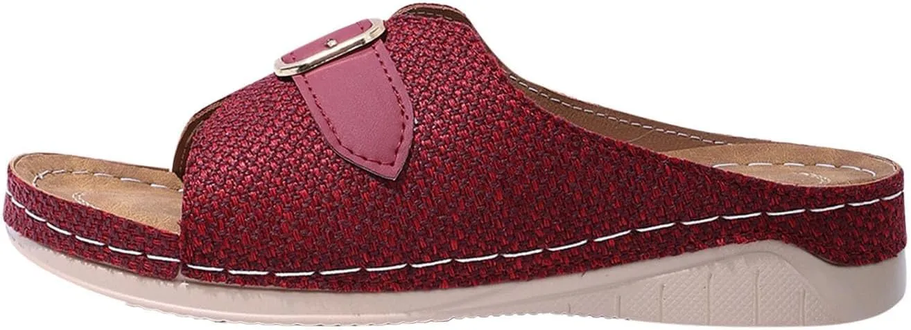 Summer Low Wedge Sandals for Women Light Open Toe Slides Buckle Dressy Slipper Comfy Arch Support Outdoor Shose Orthopedic 2025 Wide Width Comfortable Beach Shoes Heel Platform Slippers