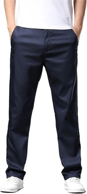 Summer Men's Ice Silk Pants with Pockets Zipper Straight Leg Casual Business Breathable Comfort Loose Fit Trousers