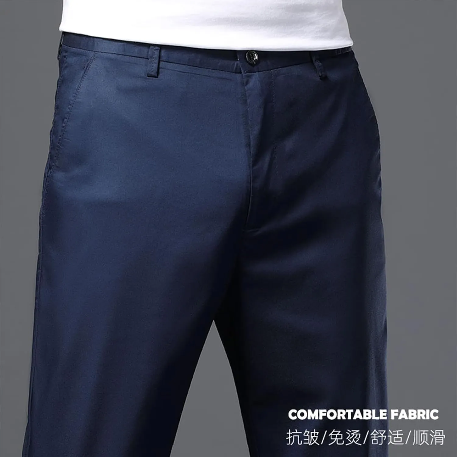 Summer Men's Ice Silk Pants with Pockets Zipper Straight Leg Casual Business Breathable Comfort Loose Fit Trousers