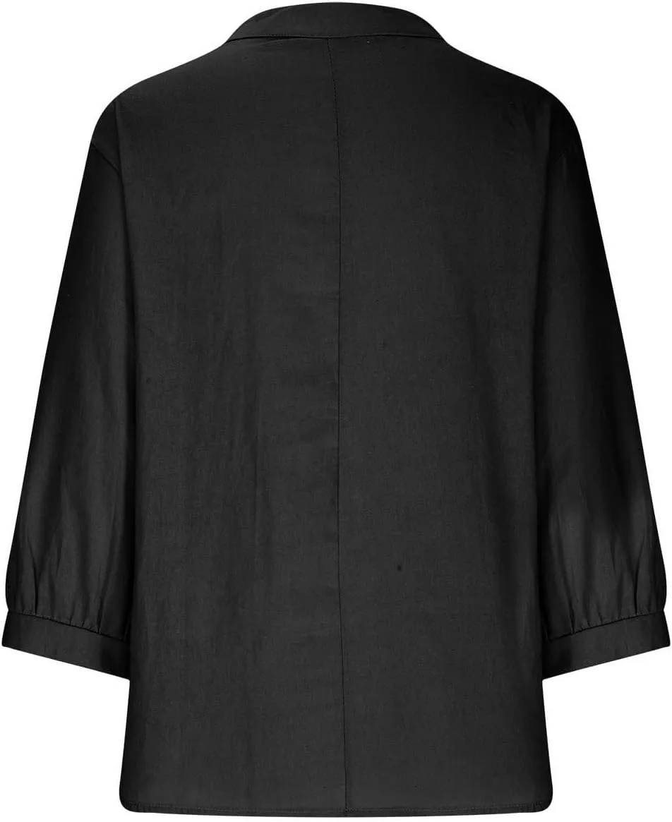 Summer Tops for Women 2025 Trendy V Neck Gauze Plus Size Button Down Shirts Womens 3/4 Sleeve Tops and Blouses