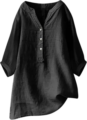 Summer Tops for Women 2025 Trendy V Neck Gauze Plus Size Button Down Shirts Womens 3/4 Sleeve Tops and Blouses