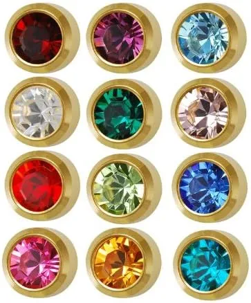 Surgical Steel Mini Gold 3mm Ear Piercing Earrings Studs 12 Pair Mixed Birth Stones, Yellow Metal