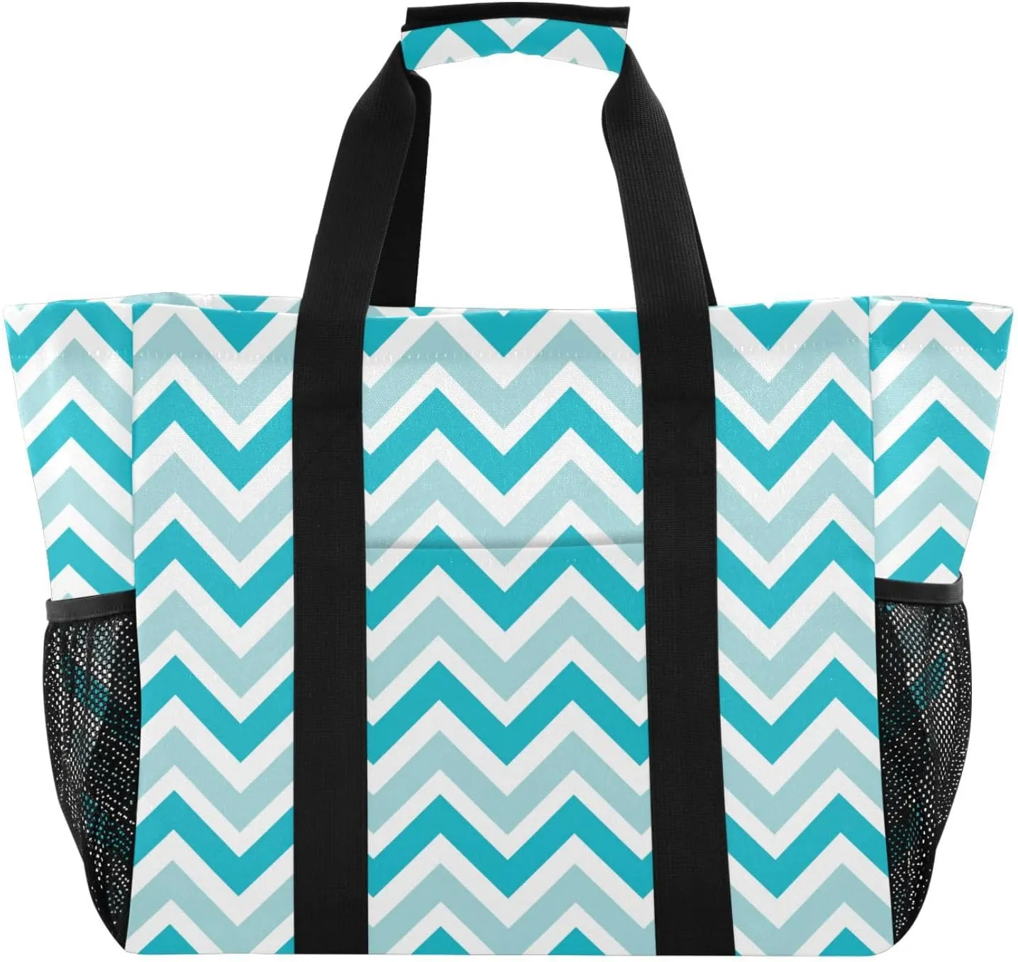susiyo Blue and White Zig Zag Chevron Reusable Grocery Tote Bag Collapsible Canvas Beach Bag Large Travel Bags for Hiking Trip Pool