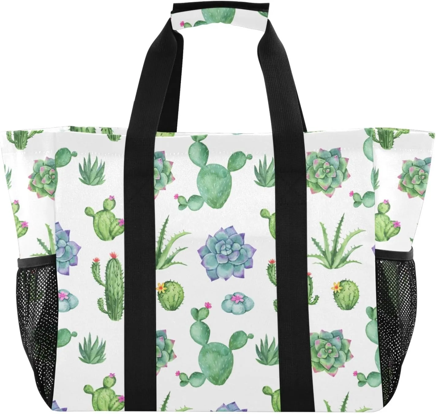 susiyo Cactus and Succulent Reusable Grocery Tote Bag Collapsible Canvas Beach Bag Large Travel Bags for Hiking Trip Pool
