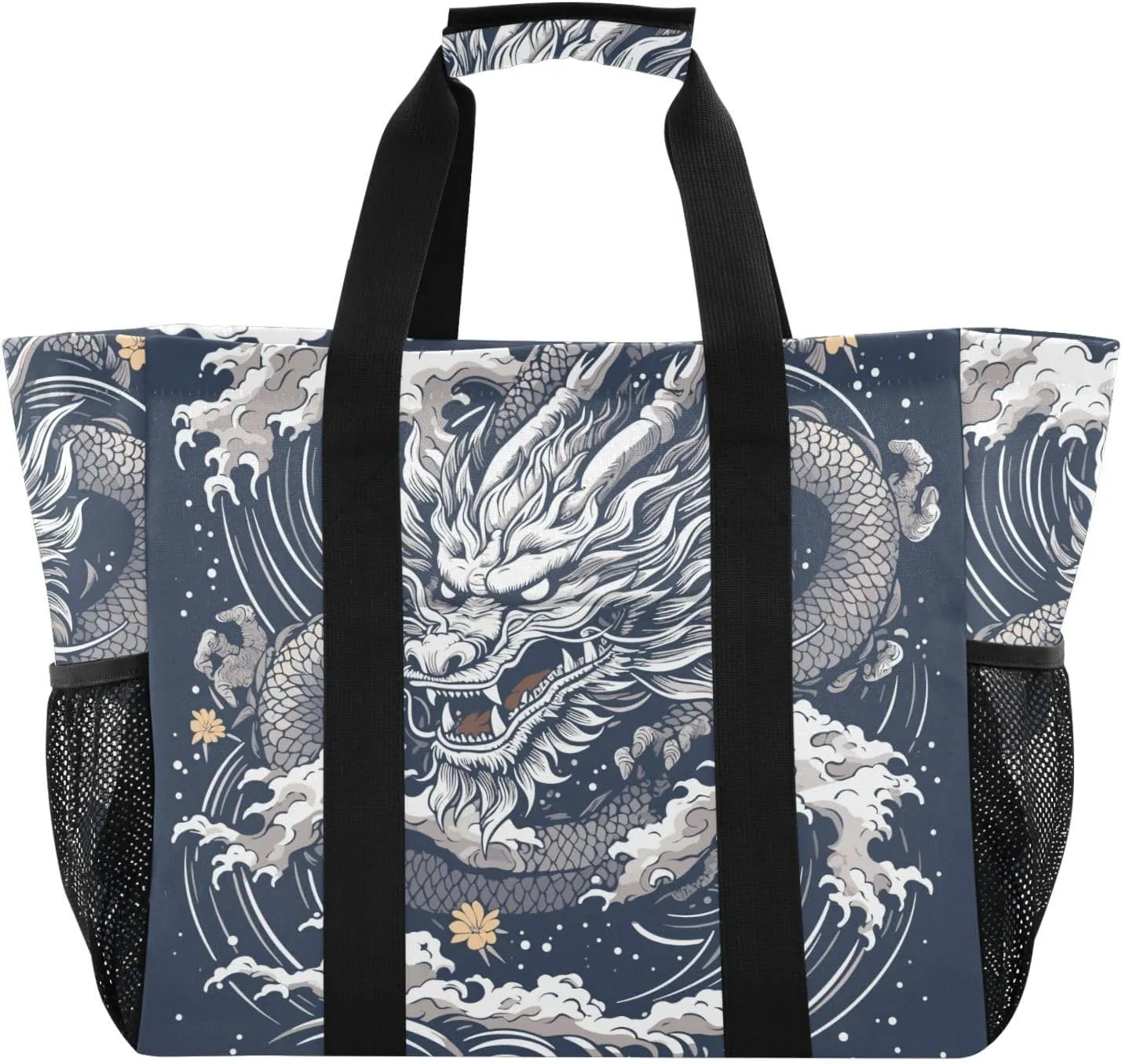susiyo Chinese Dragon and Cloud Reusable Grocery Tote Bag Collapsible Canvas Beach Bag Large Travel Bags for Hiking Trip Pool