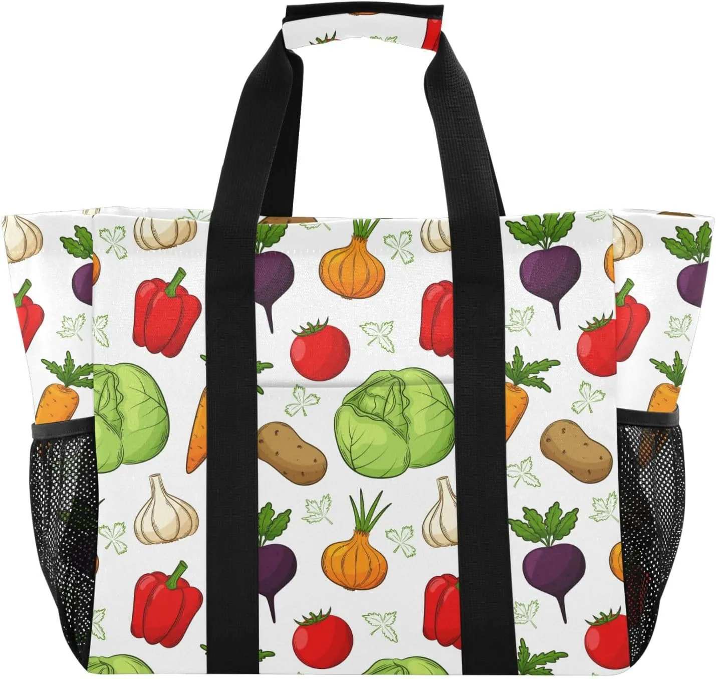 susiyo Colored Different Vegetables Reusable Grocery Tote Bag Collapsible Canvas Beach Bag Large Travel Bags for Hiking Trip Pool