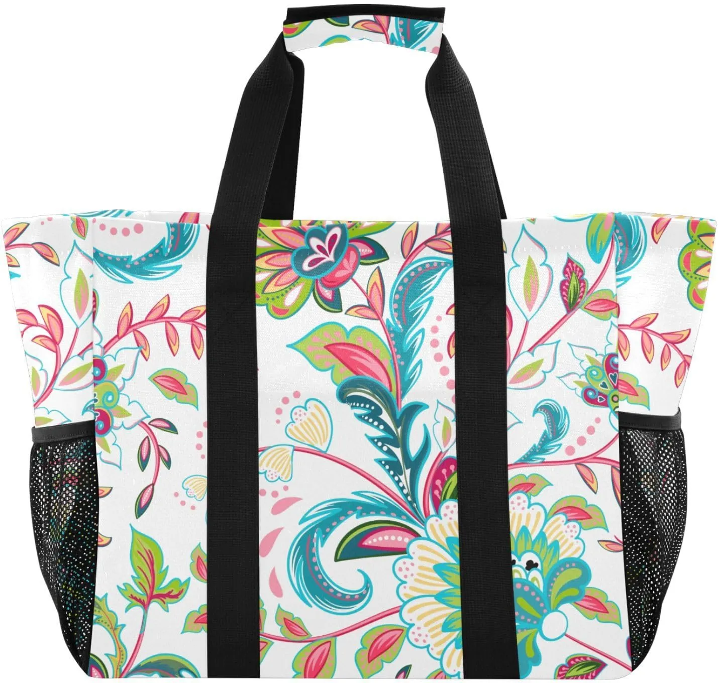 susiyo Colorful Flowers Reusable Grocery Tote Bag Collapsible Canvas Beach Bag Large Travel Bags for Hiking Trip Pool