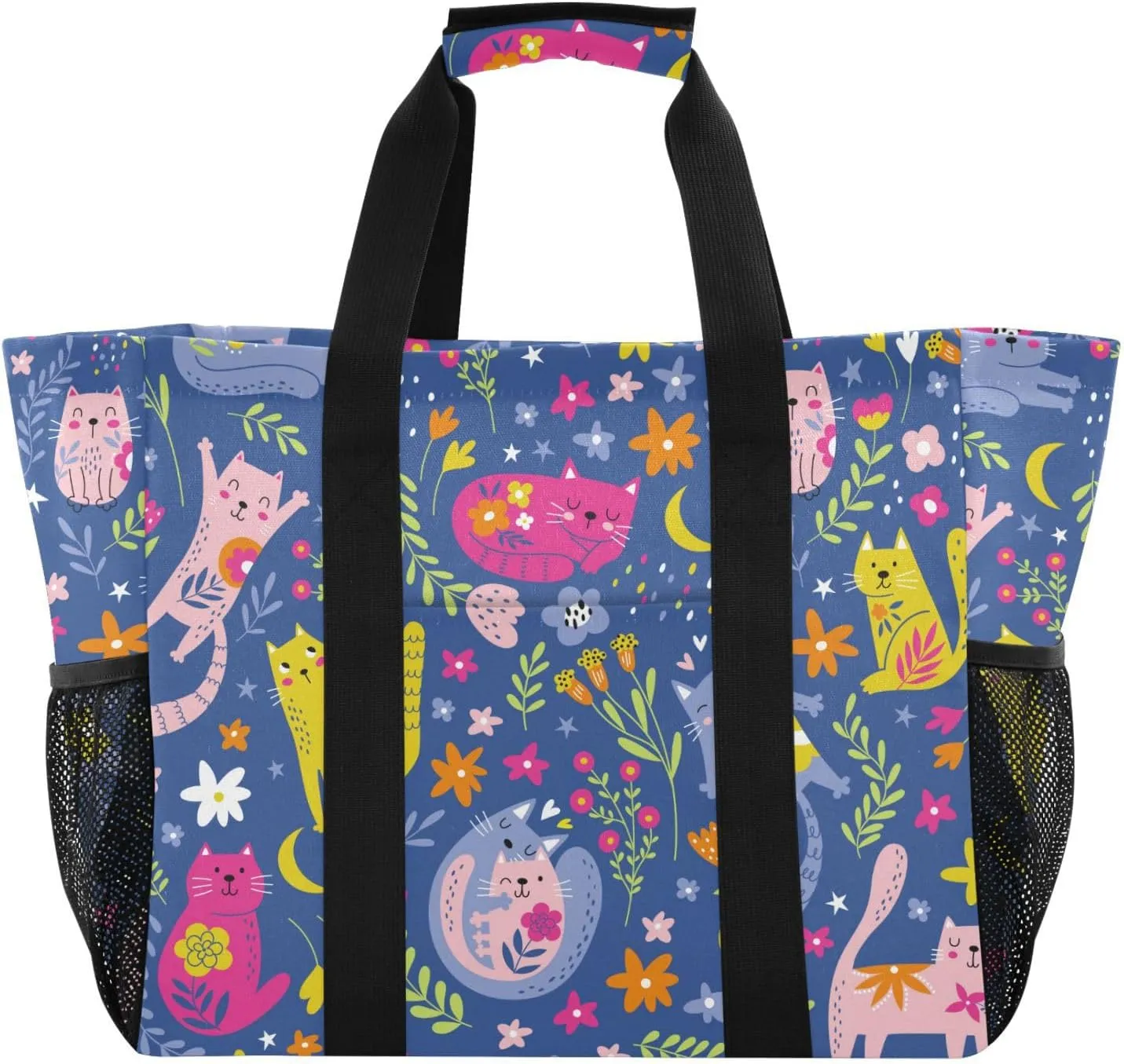 susiyo Cute Cartoon Funny Cats Reusable Grocery Tote Bag Collapsible Canvas Beach Bag Large Travel Bags for Hiking Trip Pool