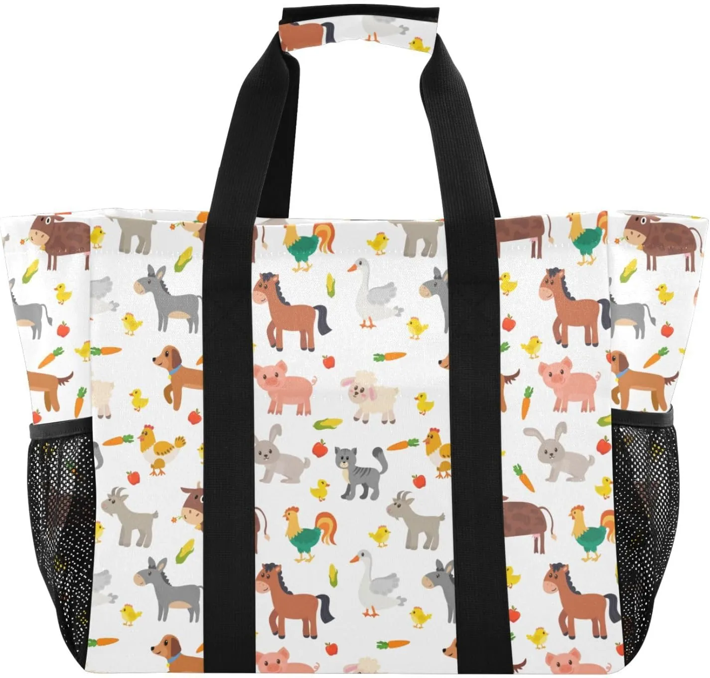 susiyo Cute Farm Animals Sheep Goose Donkey Reusable Grocery Tote Bag Collapsible Canvas Beach Bag Large Travel Bags for Hiking Trip Pool