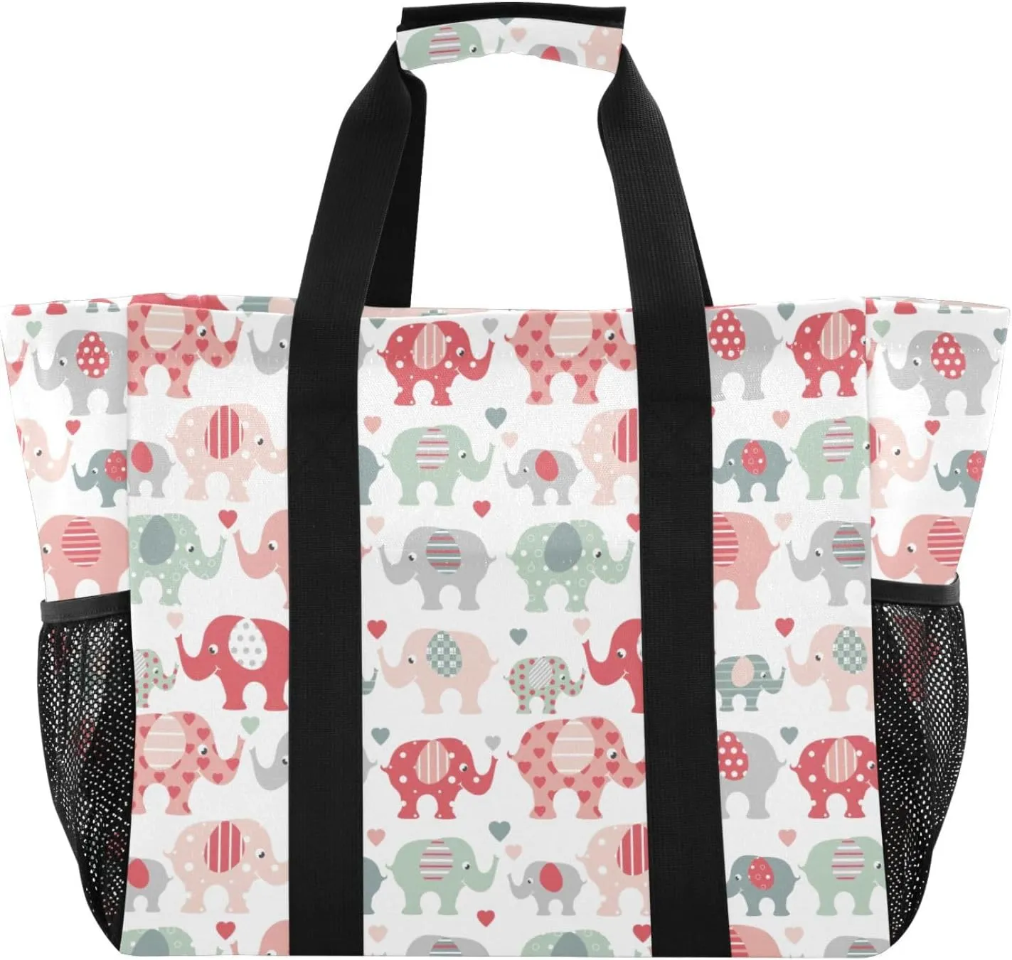 susiyo Cute Red Green Baby Elephants Reusable Grocery Tote Bag Collapsible Canvas Beach Bag Large Travel Bags for Hiking Trip Pool