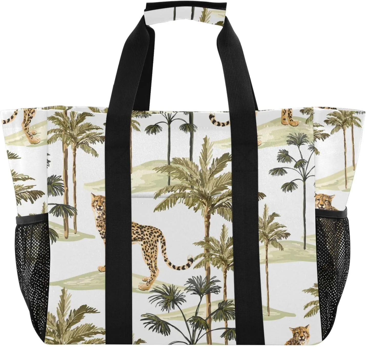 susiyo Exotic Jungle Leopard Palm Trees Reusable Grocery Tote Bag Collapsible Canvas Beach Bag Large Travel Bags for Hiking Trip Pool