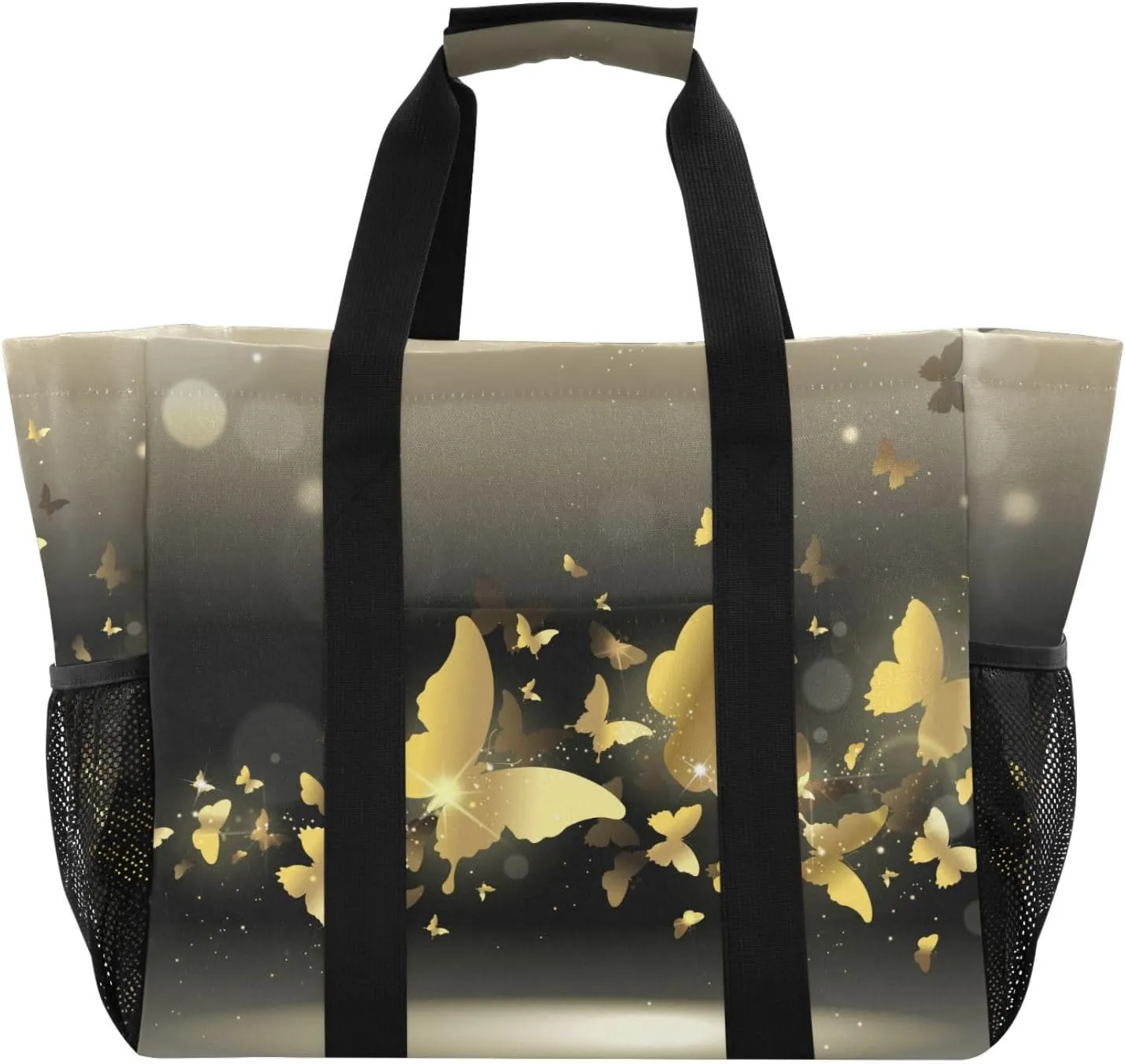 susiyo Gold Butterflies Reusable Grocery Tote Bag Collapsible Canvas Beach Bag Large Travel Bags for Hiking Trip Pool