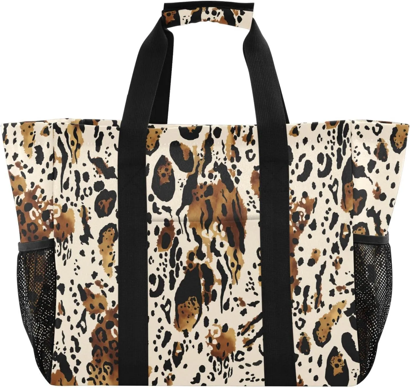 susiyo Leopard Print Animal Skin Reusable Grocery Tote Bag Collapsible Canvas Beach Bag Large Travel Bags for Hiking Trip Pool